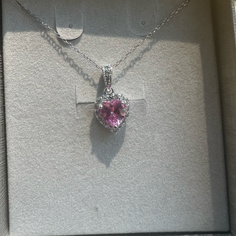 Pink Sapphire Heart Shaped Halo Necklace